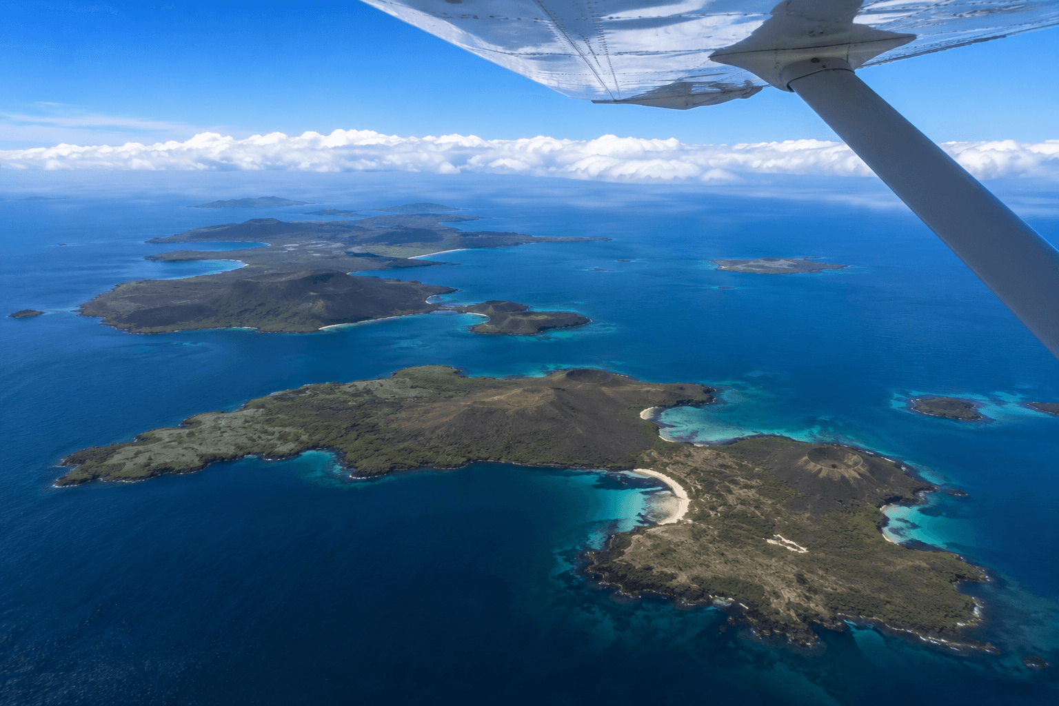Inter-island flight over the Galapagos Islands