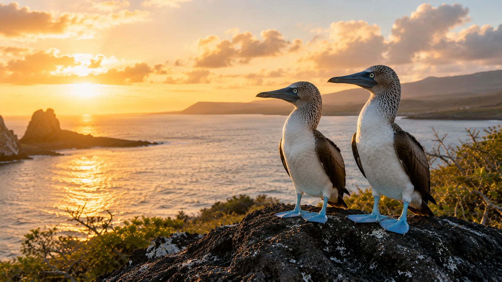 Blue-footed boobies on North Seymour Island in the Galapagos