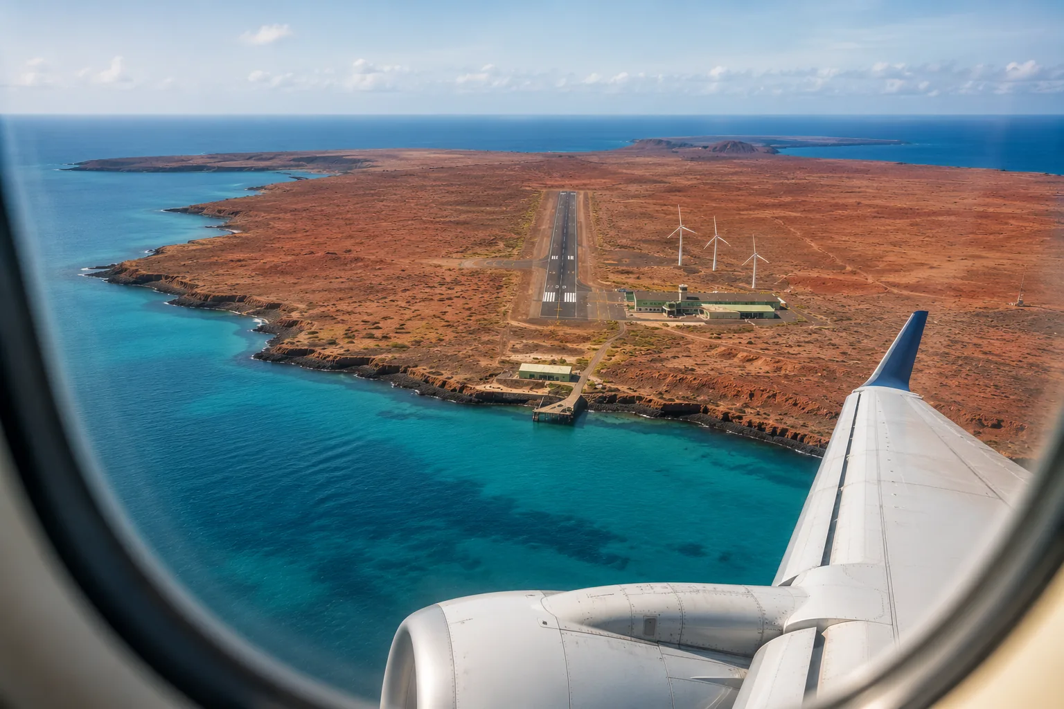Aerial view while arriving in the Galapagos Islands