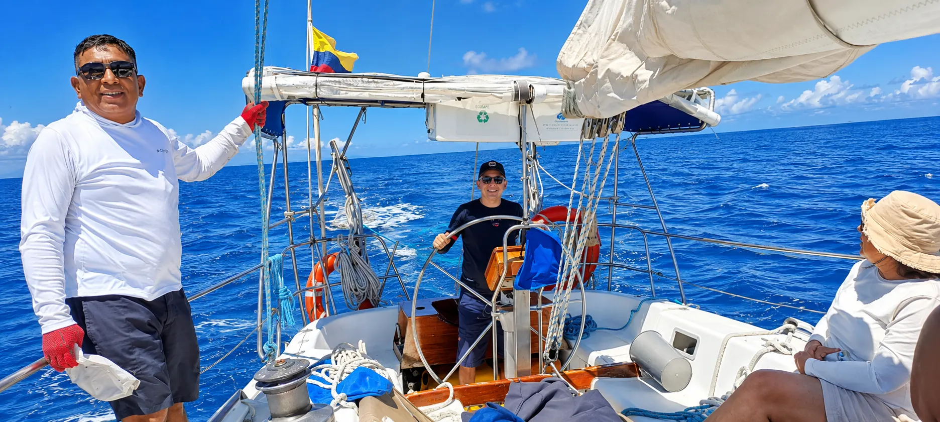 Guests enjoying the sailboat in Galapagos
