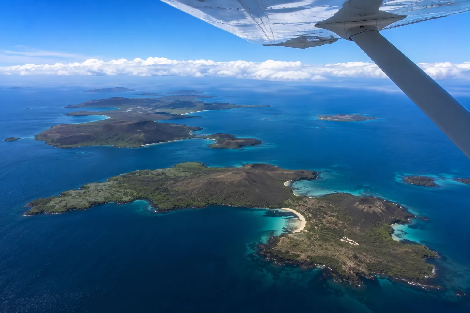 View of Galapagos Islands from an inter-island flight